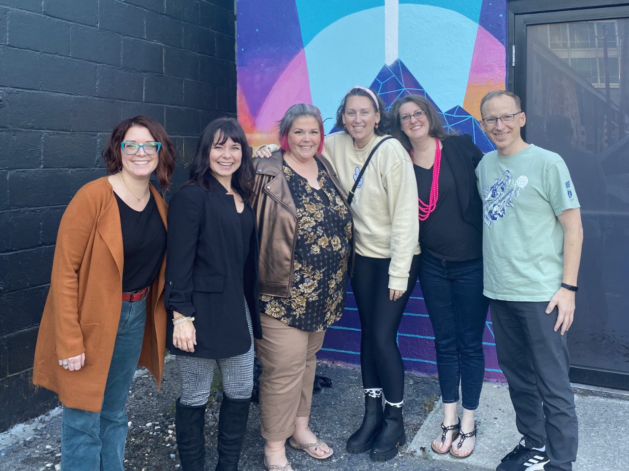 The SECO team lined up in front of the "Neon TIger" restaurant. From left to right are, Sara Campbell, Christin Coffee Rondeau, Michelle Markwart Deveaux, Jennifer Blanton, Liz Jackson Hearns and Keith Eldridge.