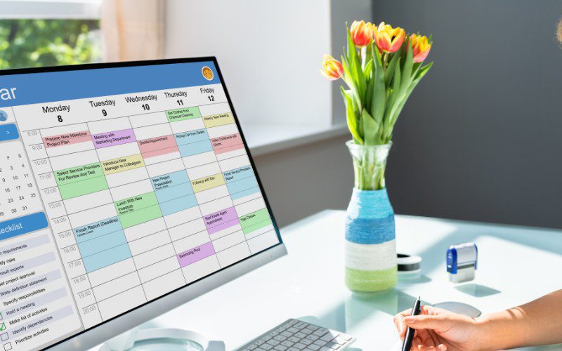 An organized calendar on a computer display.