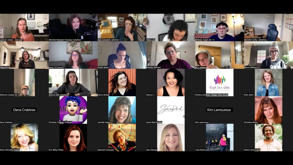 A screenshot of an online training session with about 30 members participating over a Zoom call.