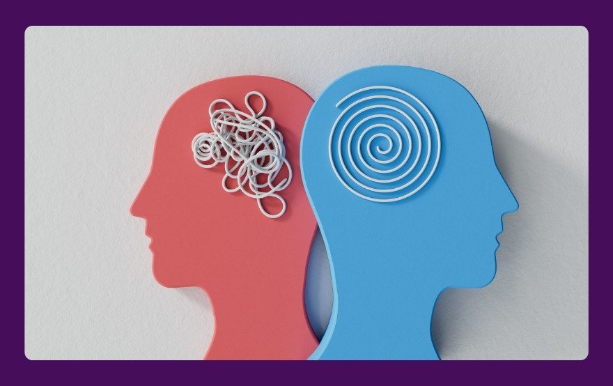 An illustration on the importance of protecting your sanity while running a business during crisis, contrasting a mind tangled with anxiety against one with calm, focused thoughts.