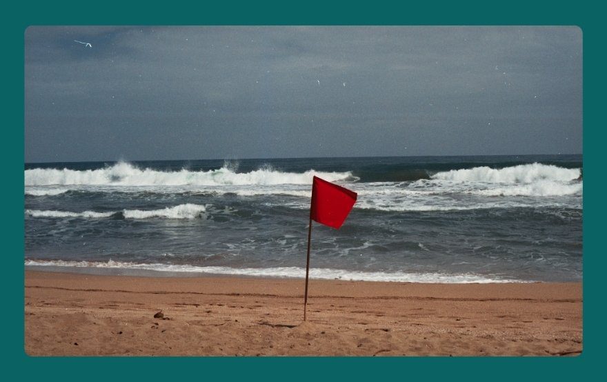 A red flag planted in the sand, representing one of the 'red flags in buy now, pay later' that merchants should consider before offering it.